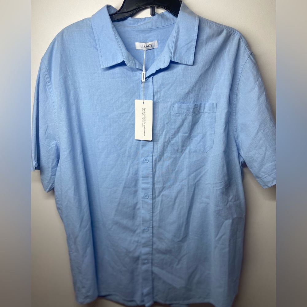 Blue Casual Button Down Shirt with Short Sleeves